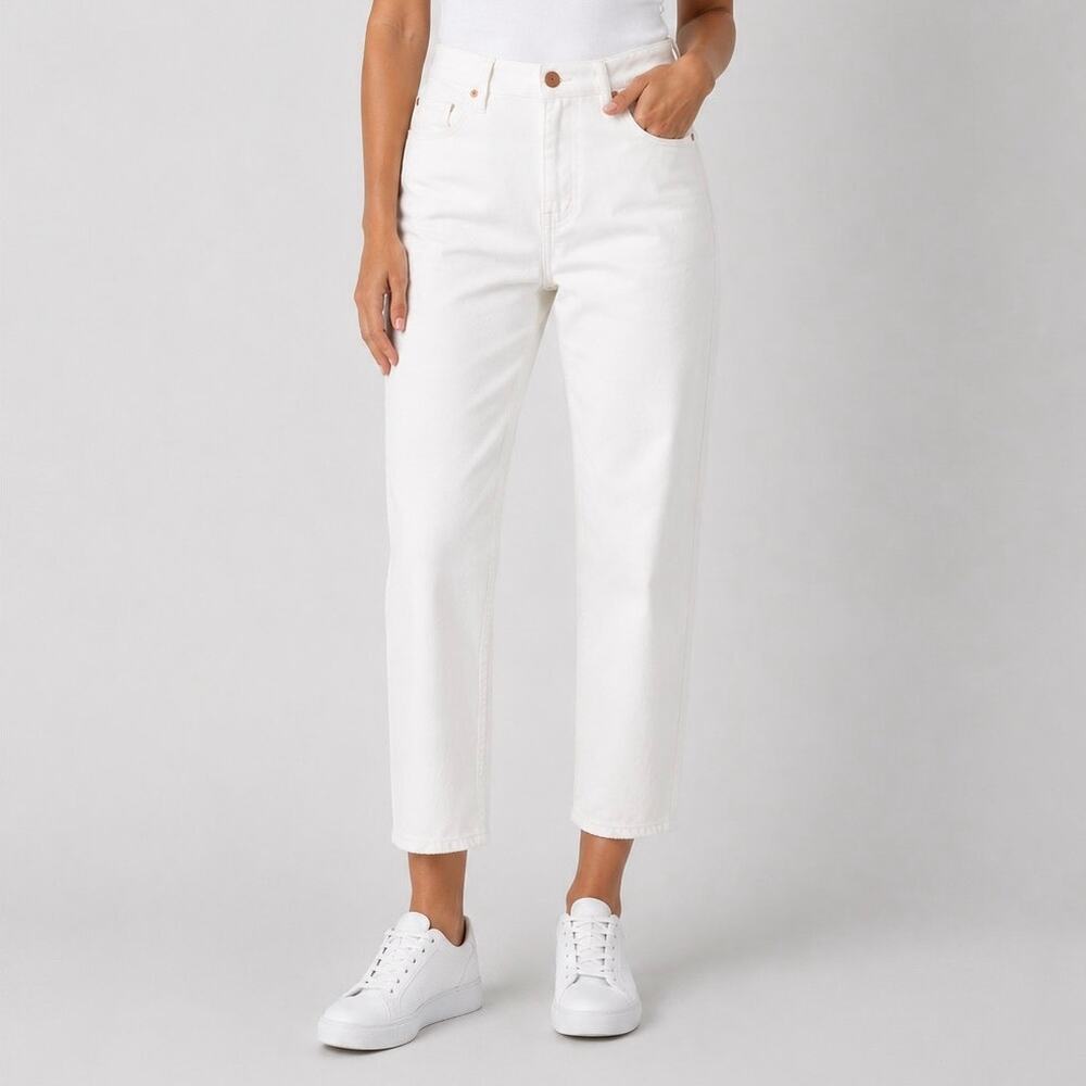 NWT Edwin Hana Classic Straight Crop Button-Fly Denim Jean White Noise Size 34